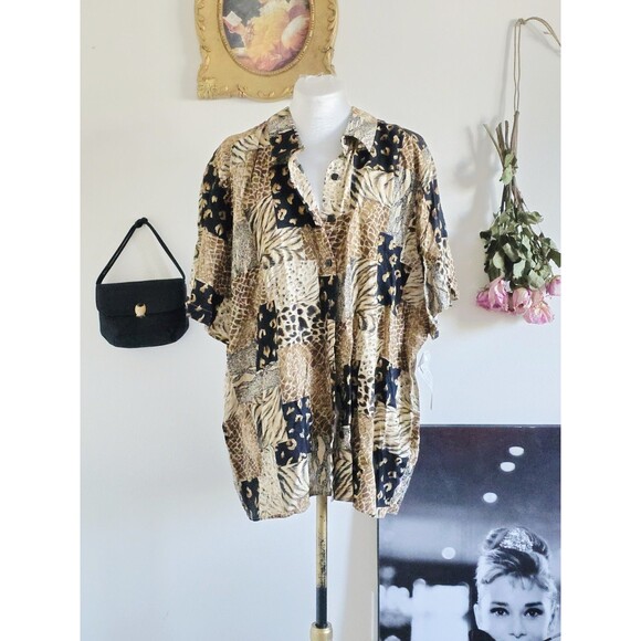 Alfred Dunner Tops - Vintage 80s 1980s Alfred Dunner Animal Cheetah Leopard Tiger Print Patchwork...